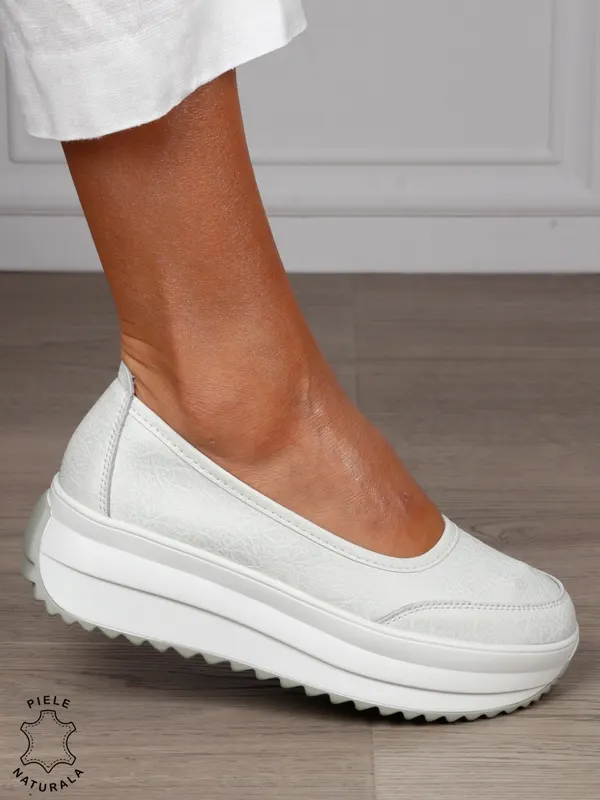 Balerini dama din Piele Naturala slip-on CRL1544 ALB