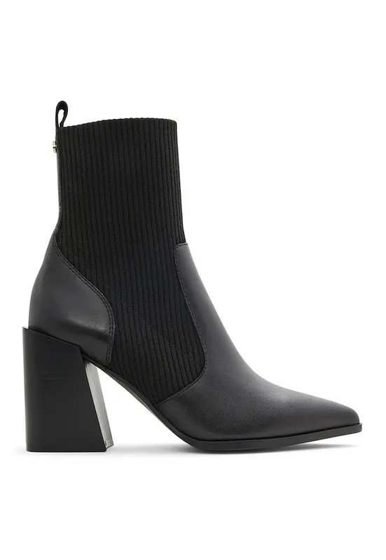 Botine de piele cu varf ascutit Ganina - Negru
