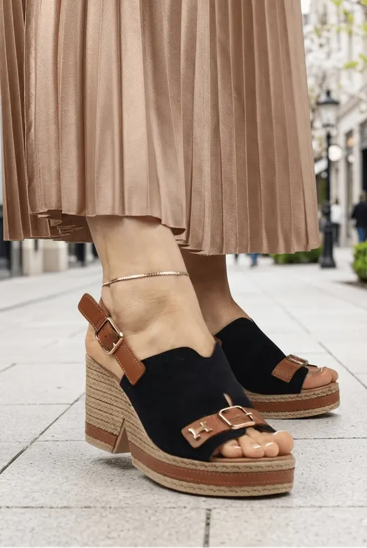 Sandale din Piele Nere cu Talpa Ortopedica - ZINY BLACK