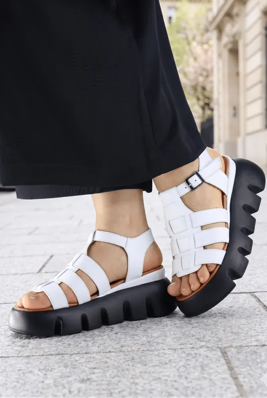 Sandale Dama din Piele Naturala Albe - REDE WHITE