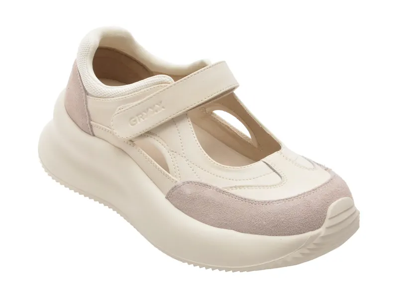 Pantofi sport albi, 5L108, din piele naturala