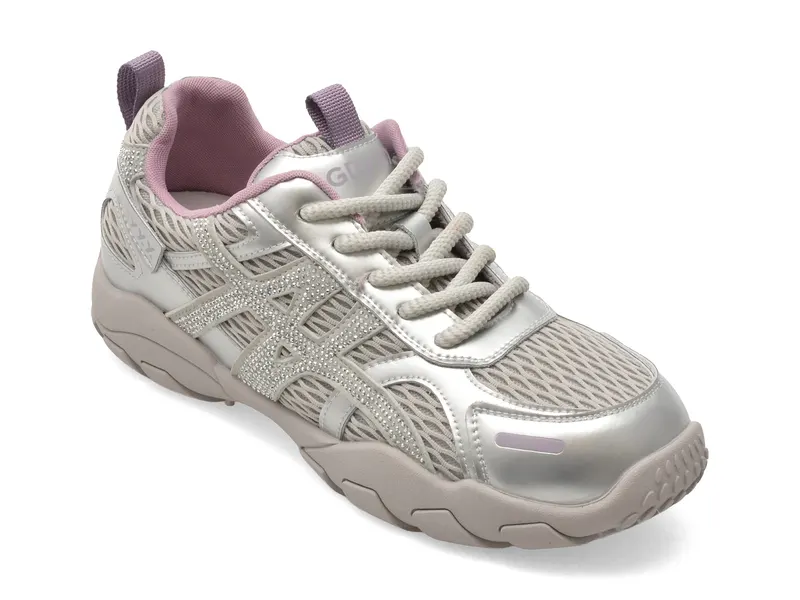 Pantofi sport argintii, 985, din piele naturala