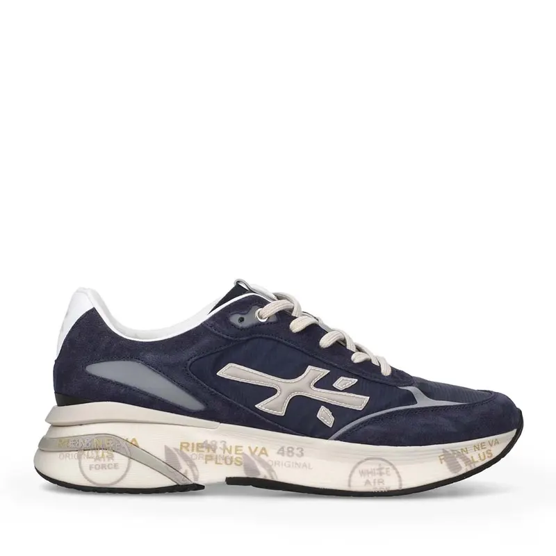 Sneakers bărbați Premiata Moe Run bleumarin din piele întoarsă și textil 1691BP7306BL