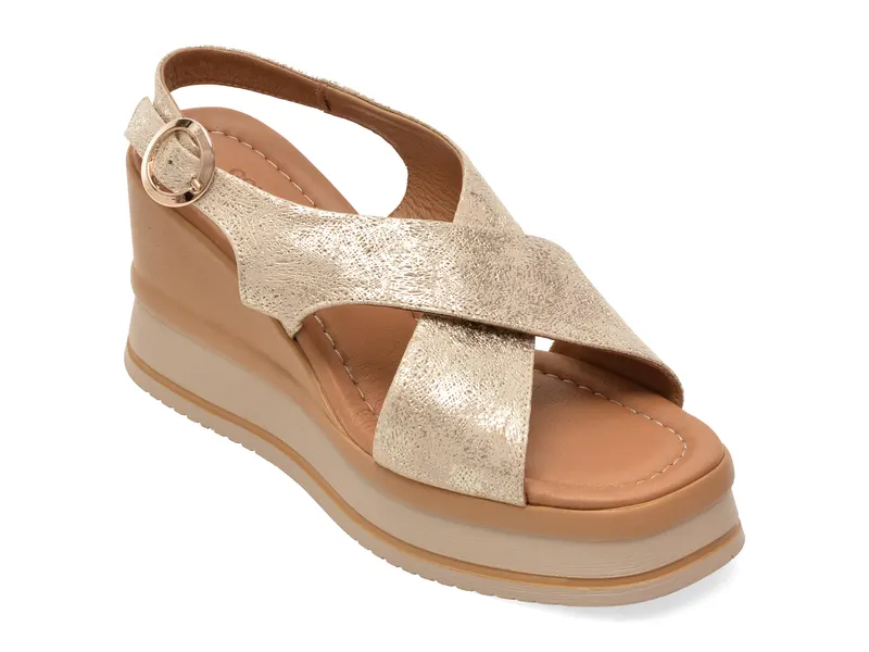 Sandale GOLD DEER aurii, 22087, din piele naturala