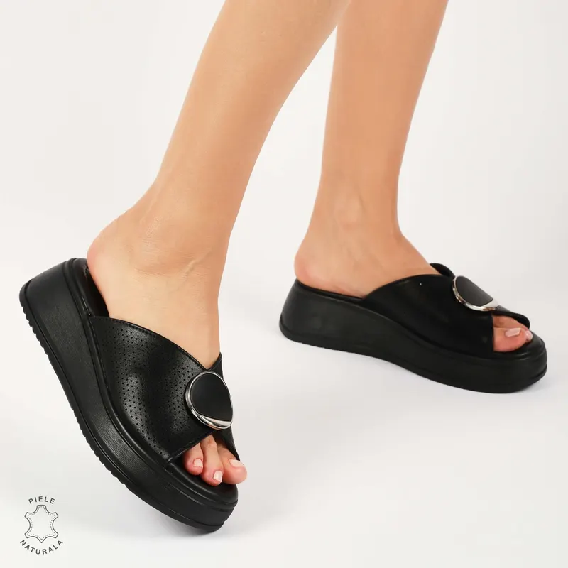 PAPUCI Dama DIN Piele Naturala CRL1436 NEGRU