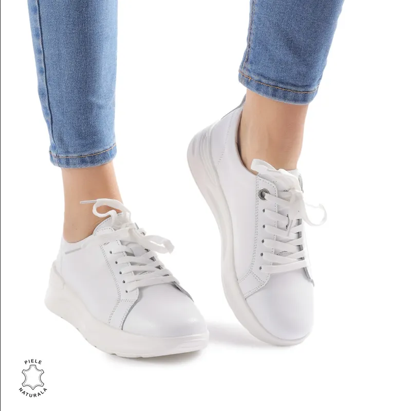 Pantofi Casual dama din Piele Naturala CRL0846 ALB