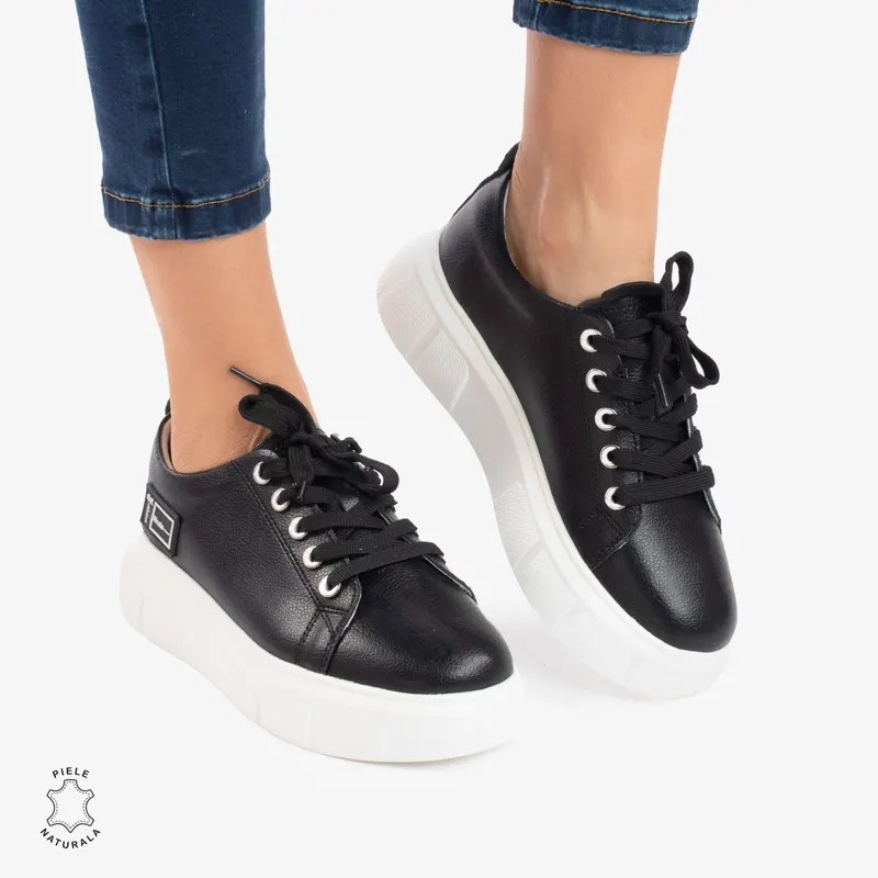 Pantofi Casual de dama din Piele naturala CRL0527 Negru