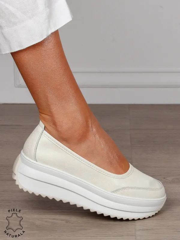 Balerini dama din Piele Naturala slip-on CRL1544 BEJ