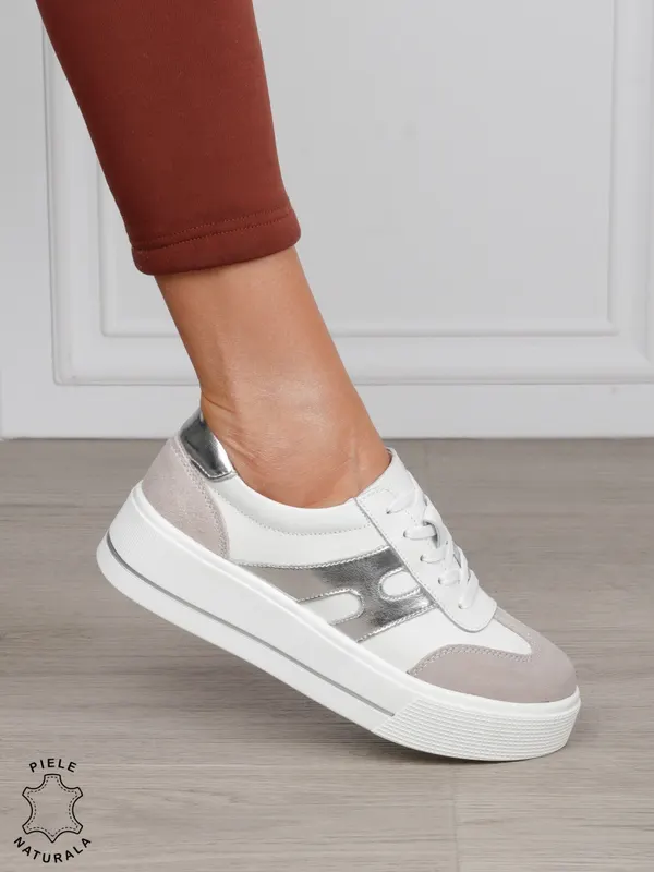 Pantofi Casual damă din piele naturală cu model lateral CRL1569 ALB
