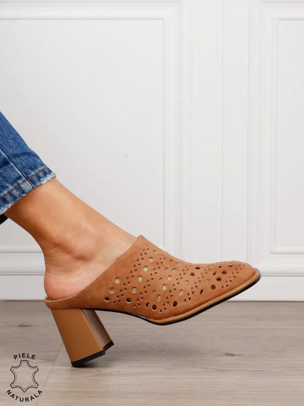 Pantofi dama eleganti din piele naturala Intoarsa Slip-on CRL1633 CAMEL