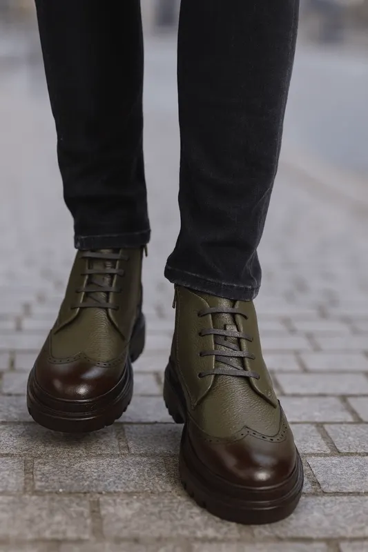 Ghete Casual de Barbati din Piele Verde si Fermoar - Marlo