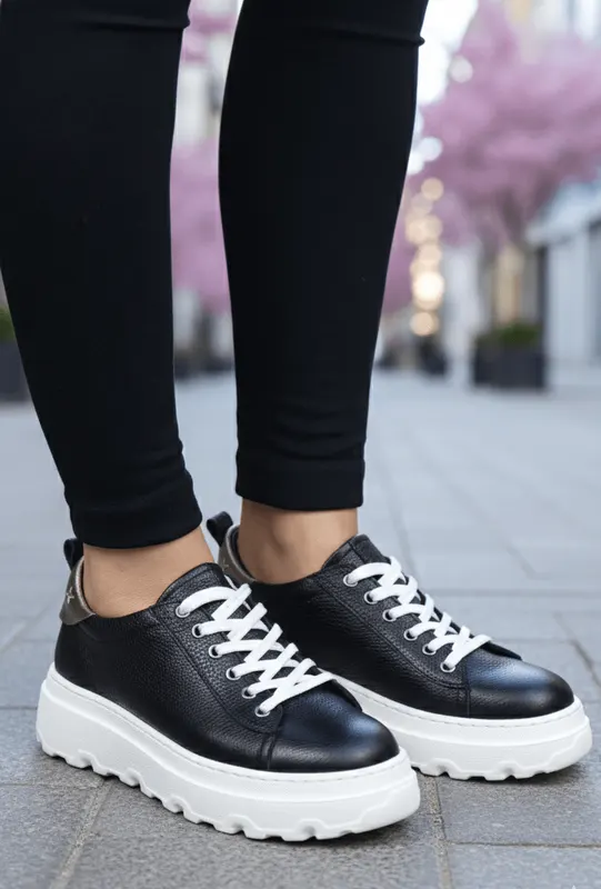 Pantofi Casual-Sport din Piele Negri - ENDA BLACK