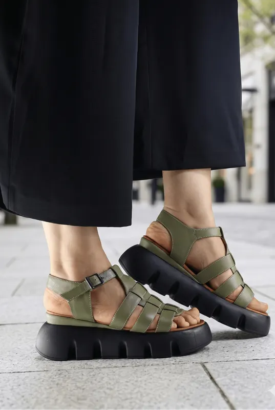 Sandale Dama din Piele Naturala Verde - REDE OLIVE