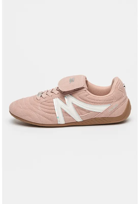 Pantofi sport din piele cu logo - Alb/Roz inchis