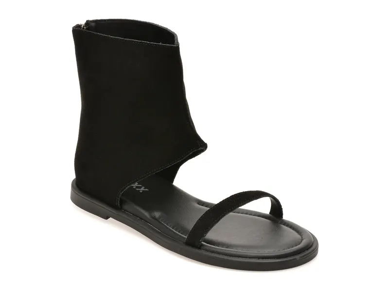 Sandale negre, 9192, din piele intoarsa
