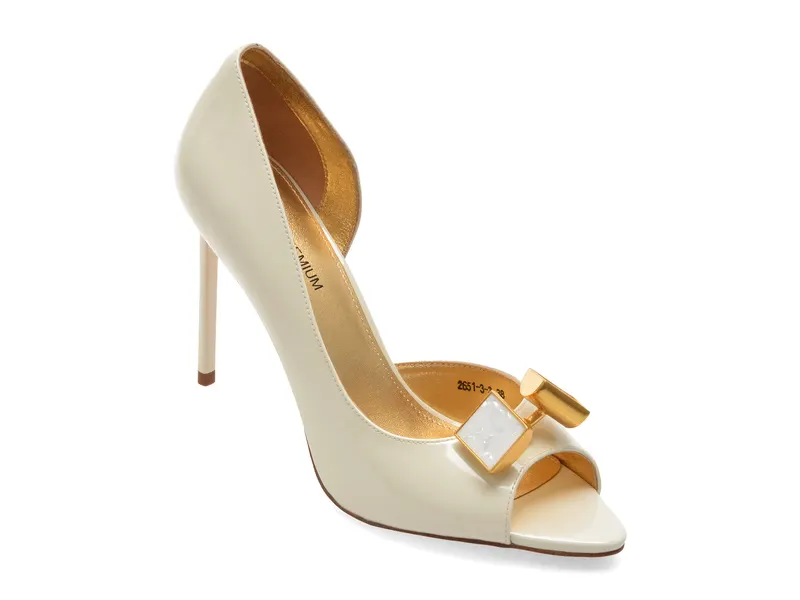 Pantofi eleganti EPICA PREMIUM albi, 2651, din piele naturala lacuita
