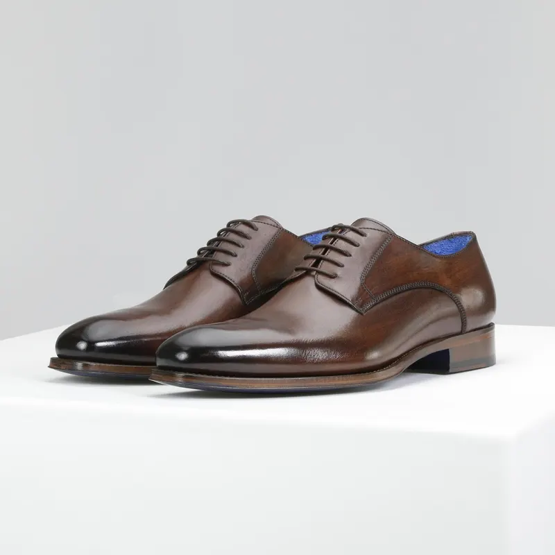Pantofi de ocazie maro PREMIUM cu interior albastru bărbați
