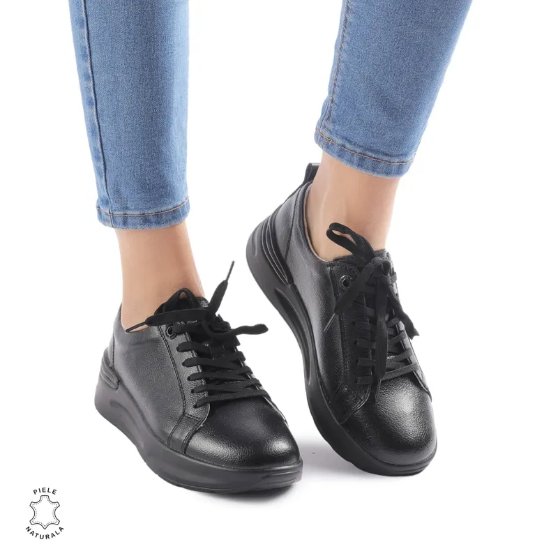 Pantofi Casual dama din Piele Naturala CRL0846 NEGRU