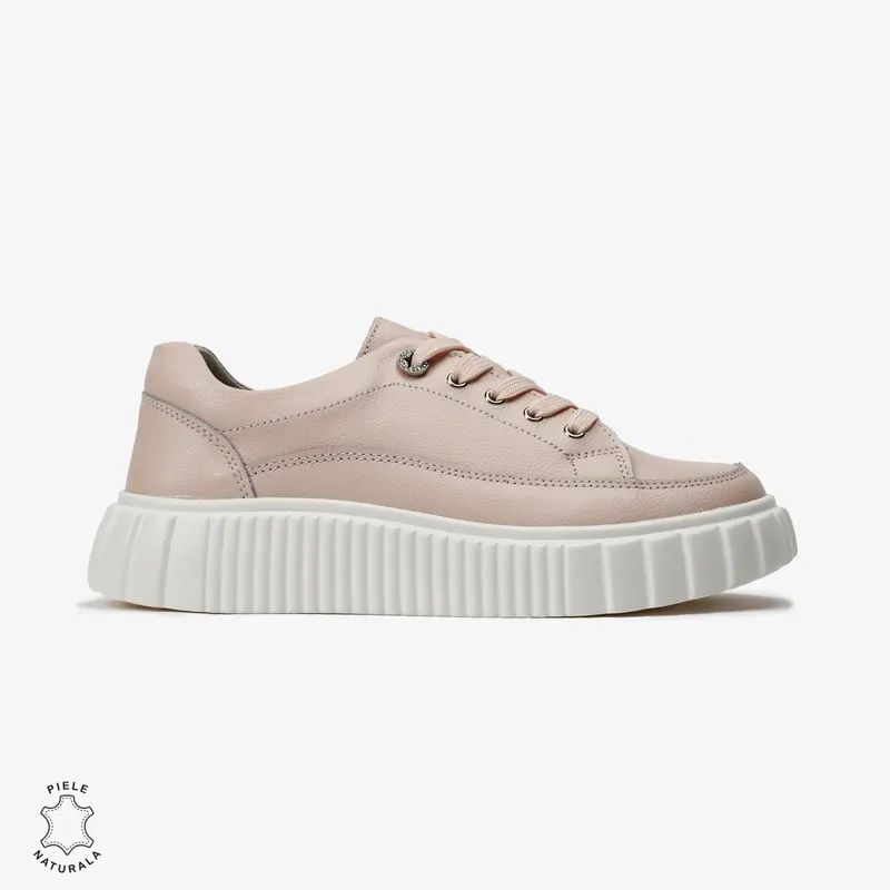 Pantofi Casual de dama din Piele naturala cu talpa groasa CRL0526 Roz