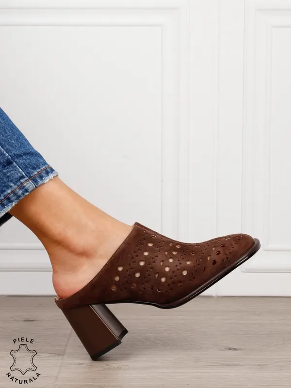 Pantofi dama eleganti din piele naturala Intoarsa Slip-on CRL1633 CAFENIU