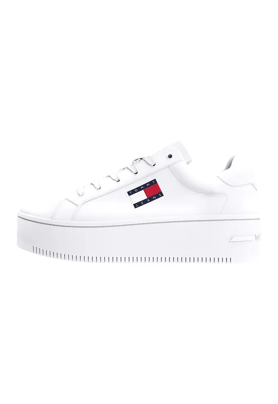 Pantofi sport flatform din piele cu detalii din piele ecologica - Alb