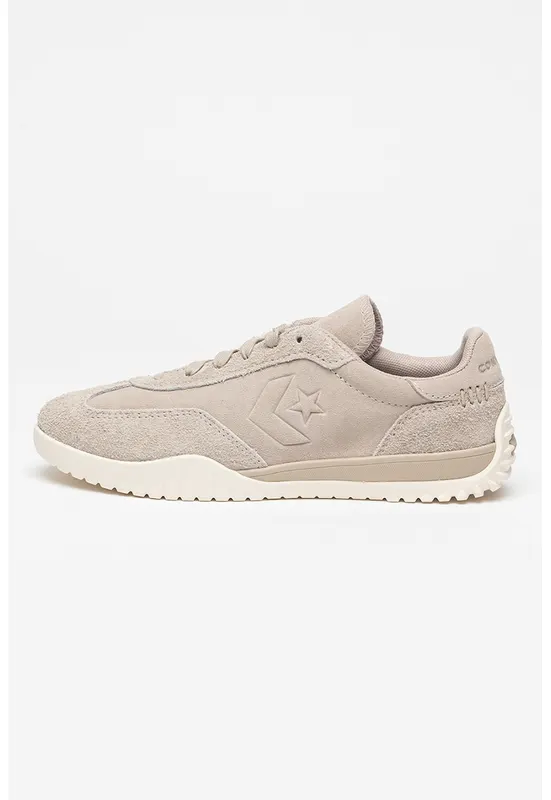Pantofi sport de piele intoarsa cu logo - Gri deschis