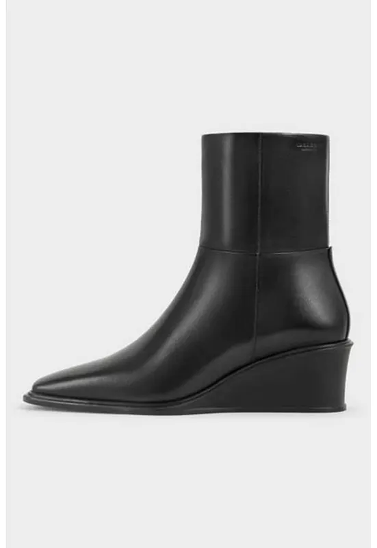Botine wedge de piele - Negru