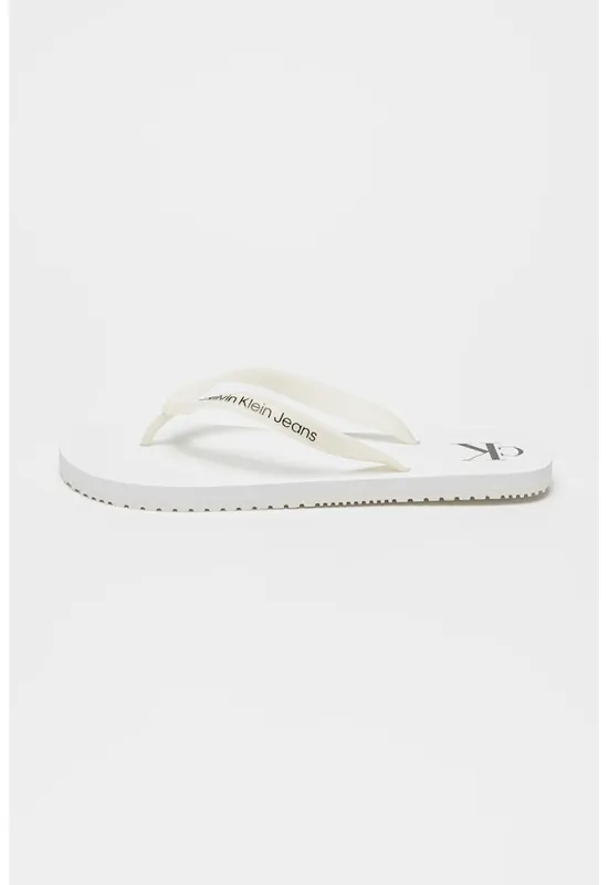 Papuci flip-flop cu logo - Alb murdar
