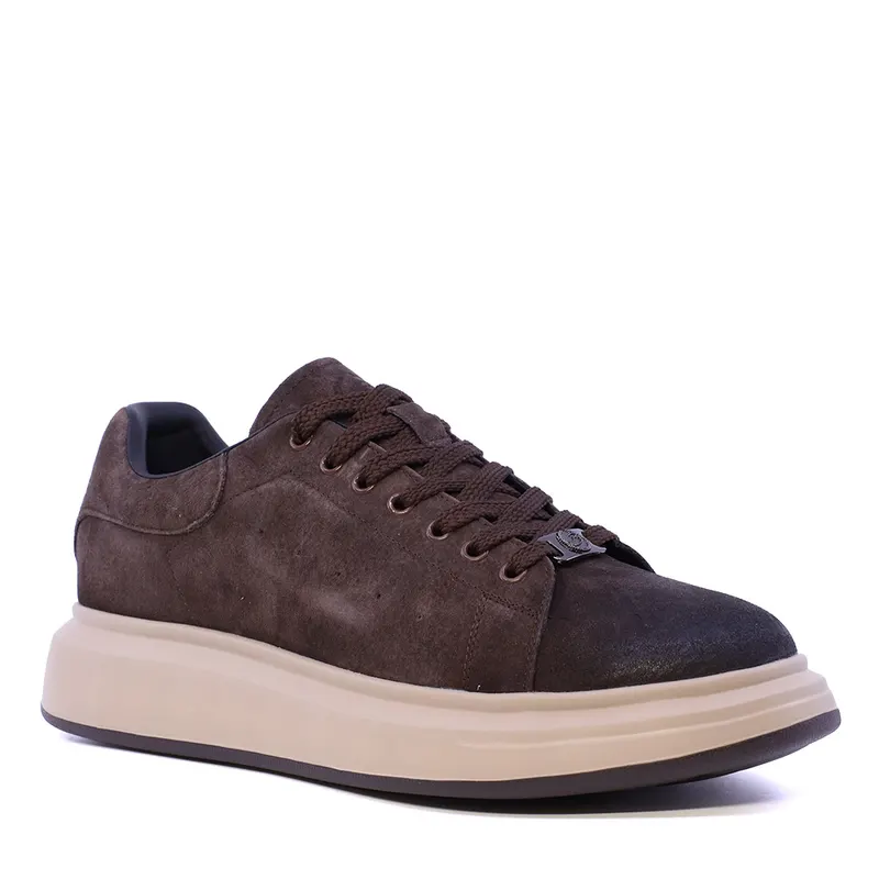 Sneakers ușori bărbați maro închis din piele întoarsă 3852bp312vtm — imaginea 2