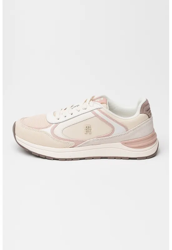 Pantofi sport flatform din piele intoarsa Fashion Runner Mix - Roz prafuit/Bej deschis