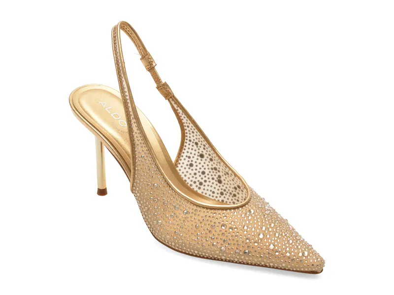 Pantofi eleganti aurii, MERA 710, din material textil