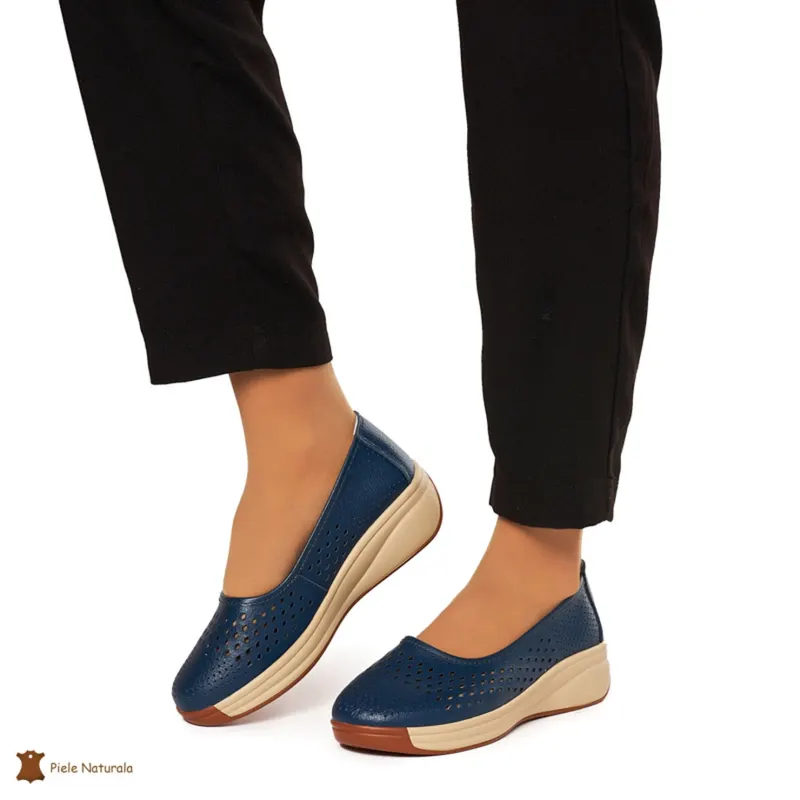Balerini Dama Piele Naturala Slip-on CRL0076 BLEUMARIN