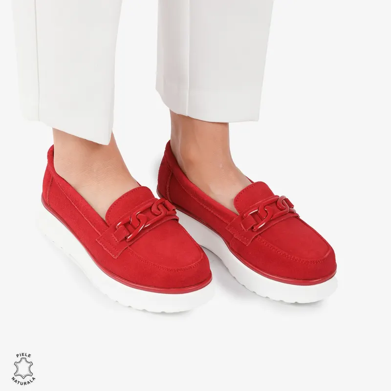 Mocasini dama din piele naturala Intoarsa CRL0786 ROSU