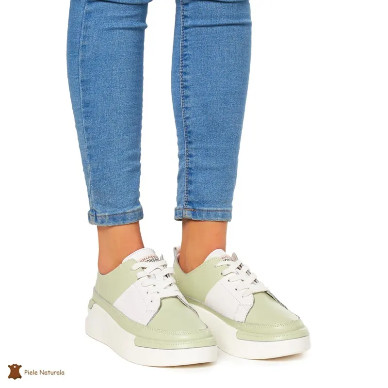 Pantofi Casual dama din Piele naturala cu talpa groasa CRL0056 VERDE