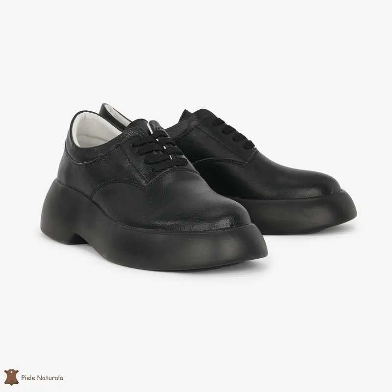 Pantofi Casual de dama din Piele naturala cu talpa groasa CRL0524 Negru