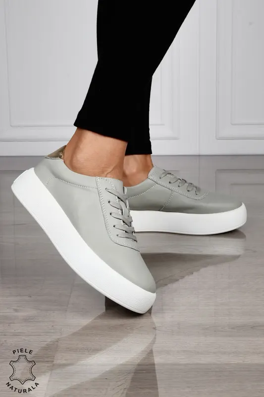 Pantofi Casual DAMA din PIELE Naturala cu talpa inalta plata CRL1518 GRI