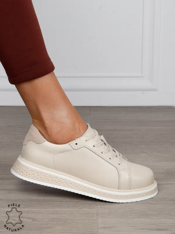 Pantofi Casual damă din piele naturală cu mici perforati CRL1513 BEJ