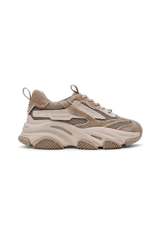 Pantofi sport Possession cu aspect masiv si insertii din plasa - Maro taupe/Maro deschis