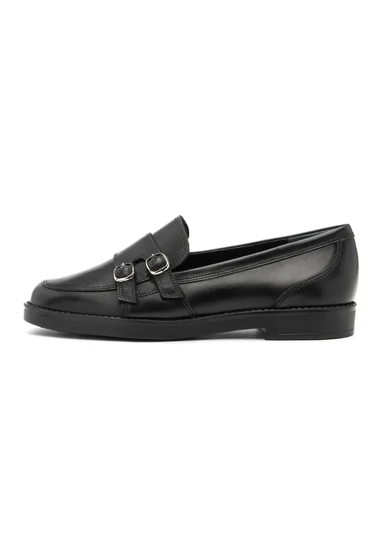 Pantofi loafer de piele cu catarame decorative - Negru