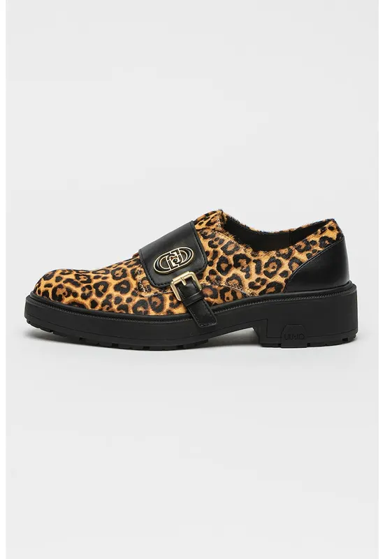 Pantofi cu animal print si catarama - Auriu/Negru/Bej