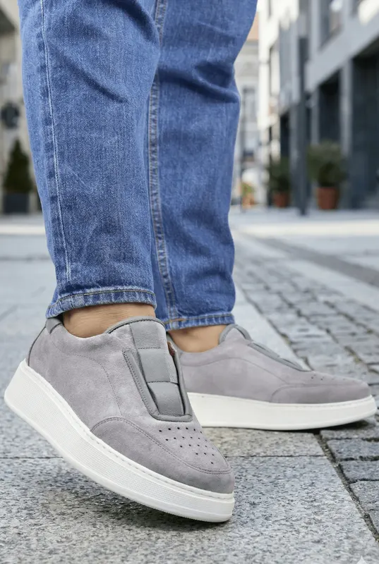 Pantofi Casual din Piele Naturală Gri tip Slip-On - ZAK GREY