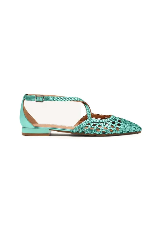 Balerini de piele cu perforatii - Verde aquamarin