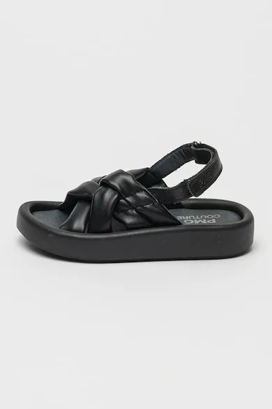 Sandale flatform din piele - Negru