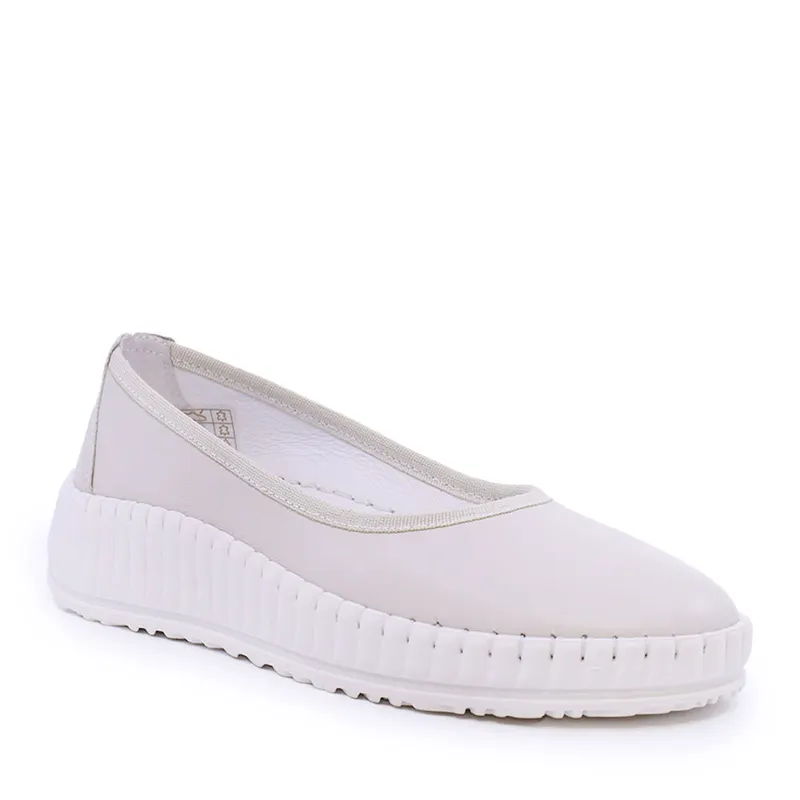Balerini flexibili femei albi din piele 519DP6489A — imaginea 2