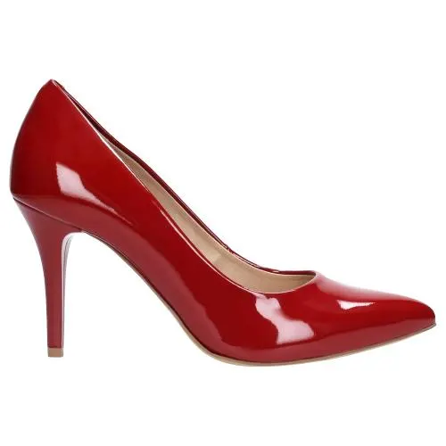 Pantofi stiletto negri din piele lăcuită damă