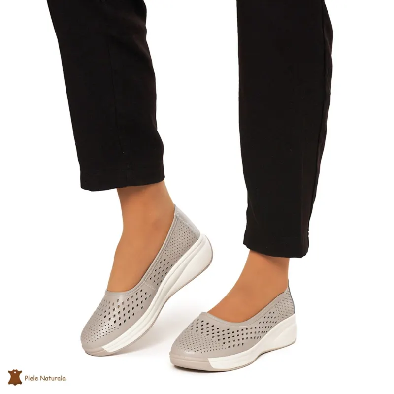 Balerini Dama Piele Naturala Slip-on CRL0076 GRI