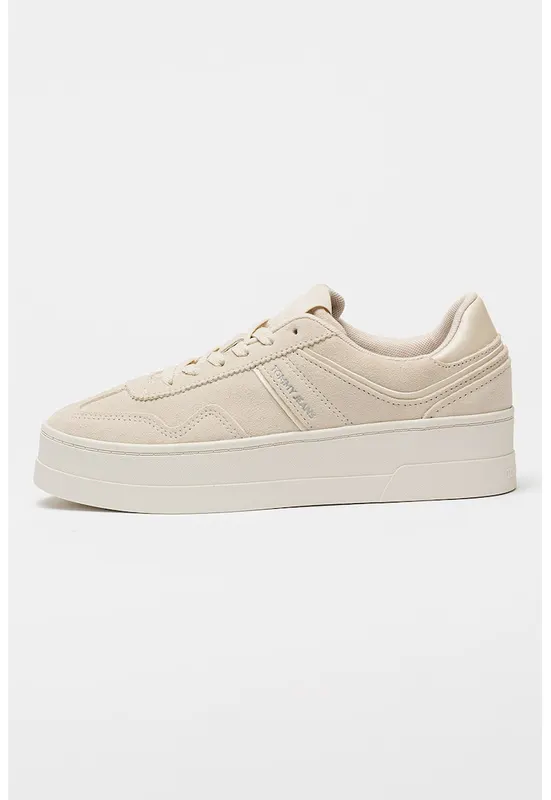 Pantofi sport flatform de piele intoarsa - Bej deschis