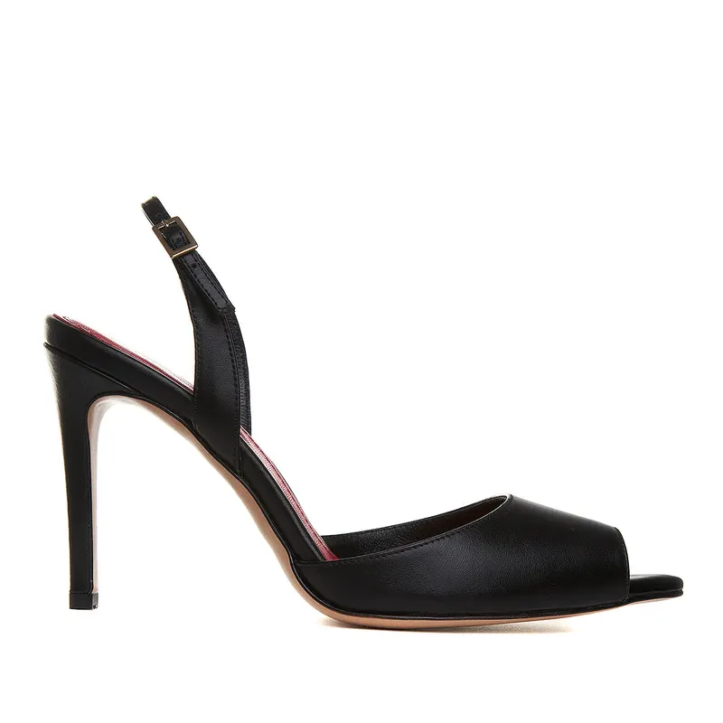 Sandale Alice Varf Decupat, Piele Naturala, Negre