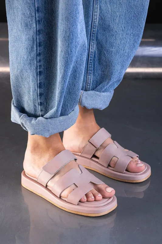 Papuci Dama din Piele Naturala Taupe - Maya GREJ
