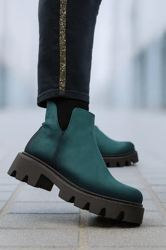 Ghete Casual din Piele Nubuk Verde cu Fermoar - FALY